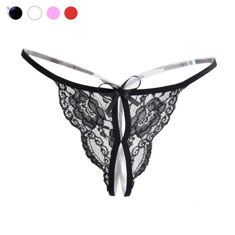 Yi G String Tangas Women Sexy Panty T Back Crotchless Panties Bow Thong Nylon Ladies Underwear