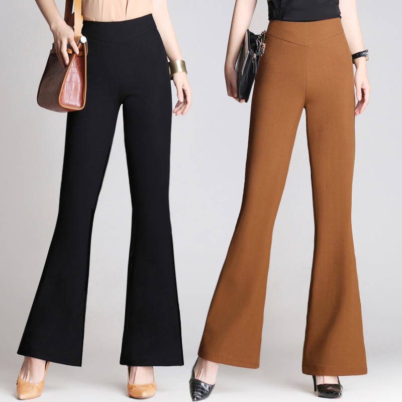 READY STOCK Women Flared Long Pants Stretch Bell Bottom Large