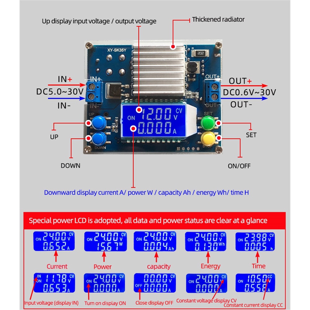 DC-DC 35W 3A/4A Digital CC/CV Boost/Buck Power Supply Regulator Board