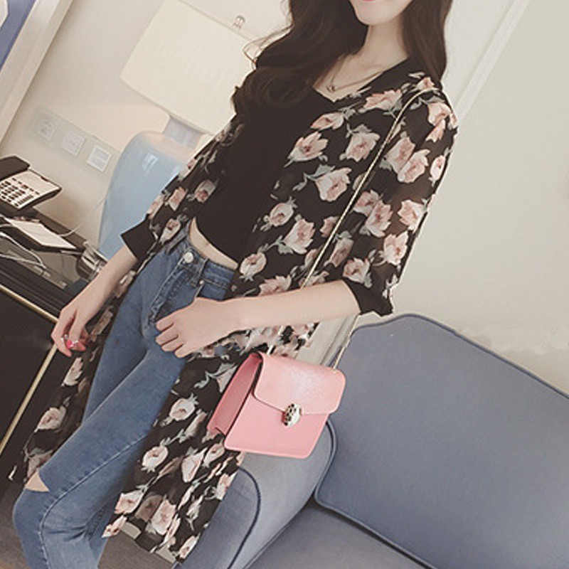Boho Style Women Thin Print Long  Cardigan Sun Protection Clothing