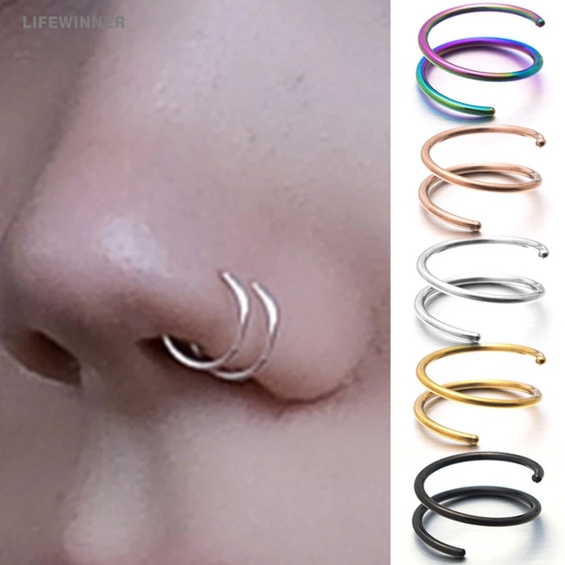 Men's Simple Spiral Stainless Steel Nose Rings, Double-layer