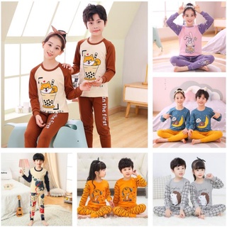 2 14Years Kids Long Sleeve Pyjamas Children Sleepwear Boys Girls Cotton Suit Cartoon Pyjamas Set Shopee Singapore