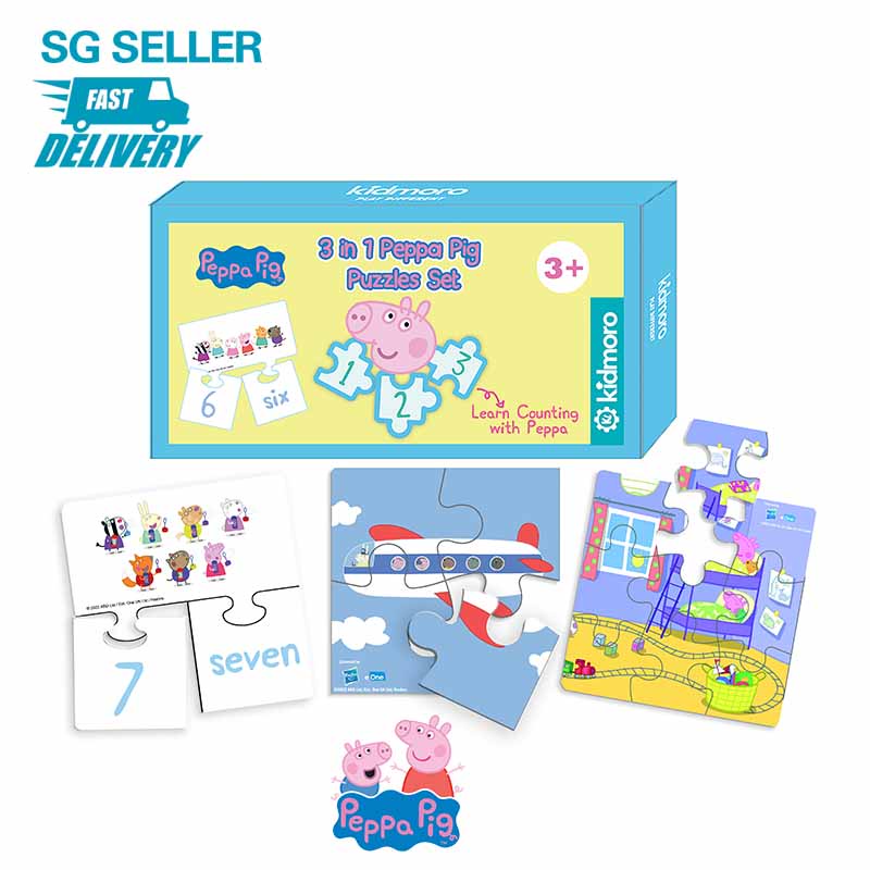 Kidmoro Peppa Pig 3in1 Counting Puzzle Set, Learn your Kids Counting