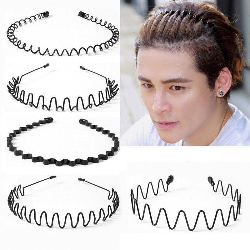 Men's Women Unisex Black Sports Wave Hair Band Metal Hairband Headband  Headwear