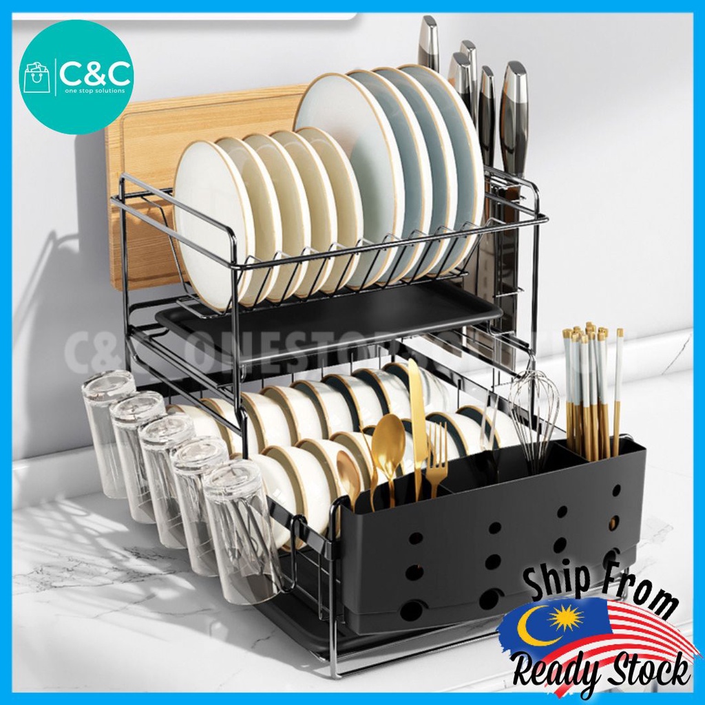 C&C Detachable 2 Tier Dish Rack Rak Pinggan Stainless Steel Kitchen ...