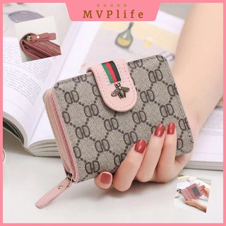 Women Short Wallets PU Leather Female Butterfly Plaid Pattern Purses Card Holder  Wallet Fashion Woman Small Zipper Wallet With Coin Purse (Pink)