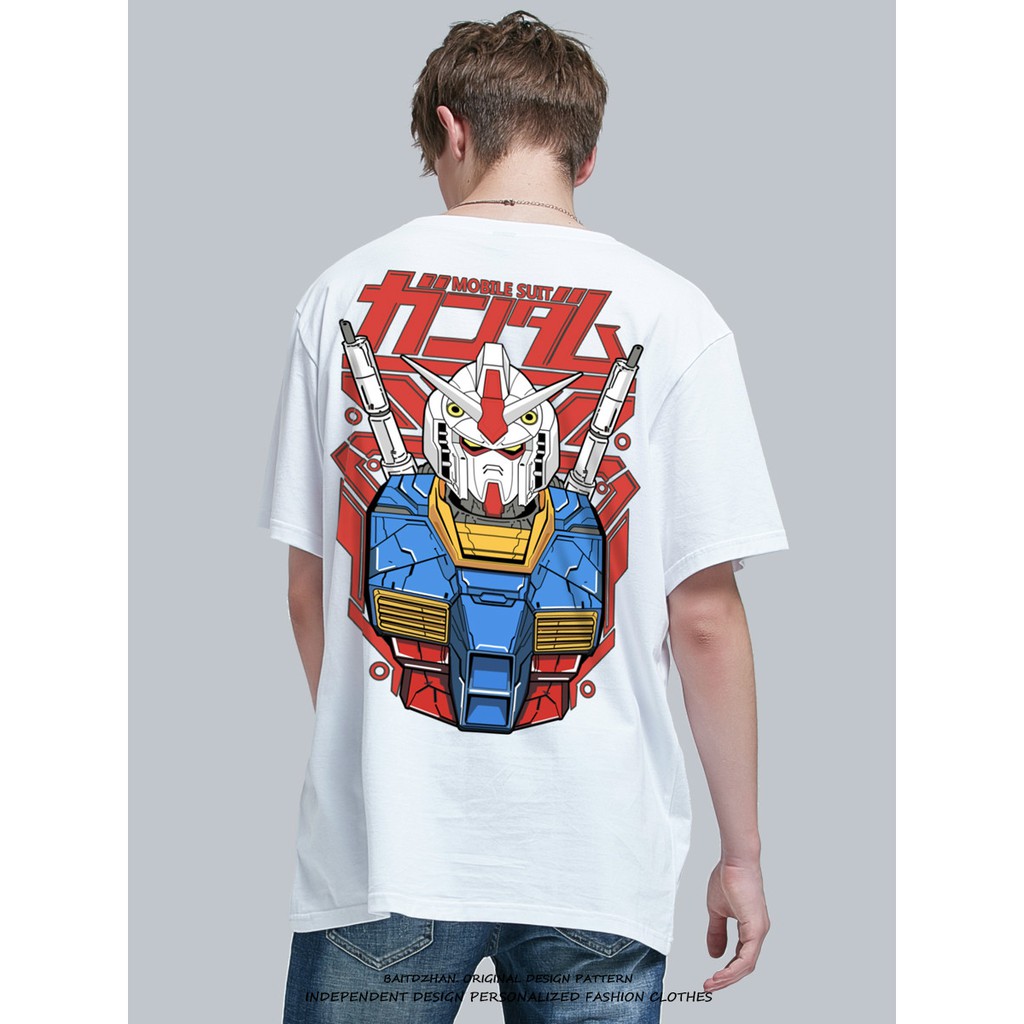 Gundam 100% Cotton men T-shirt Men's Clothing Short sleeve t-shirt men's  new fashion cotton ins summer loose oversized men t shirt  Round neck Fashion Classic Korean style Retro Youth men tshirt