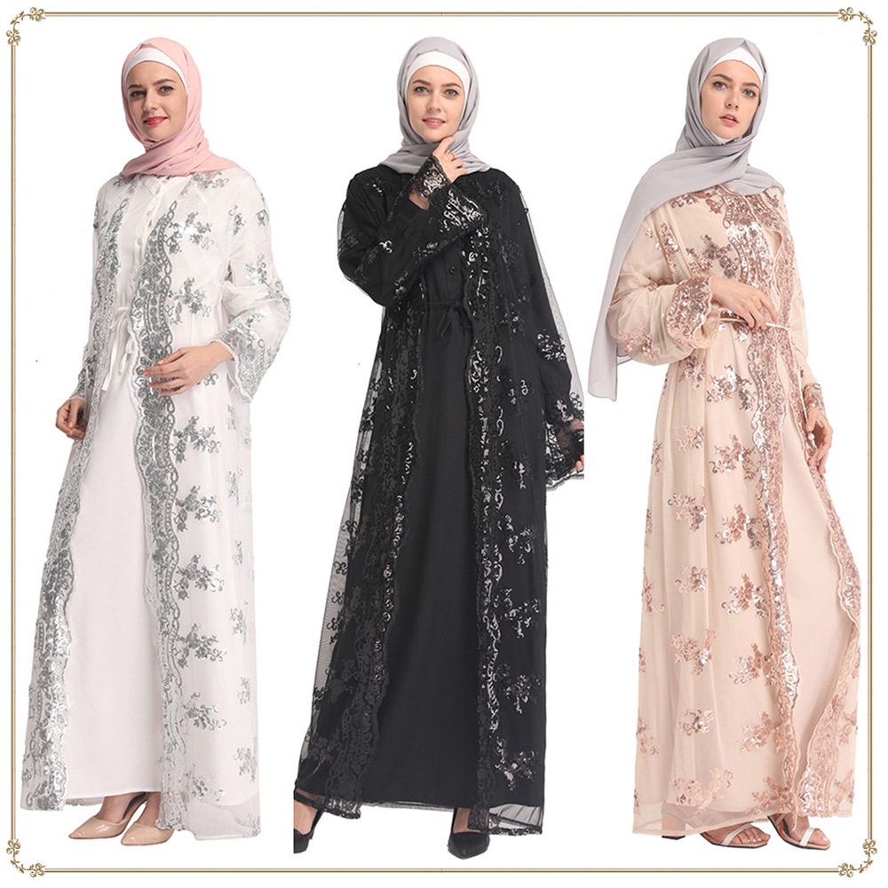 ROCKYSTUDIO Jubah Dresses Dress Women Lace Muslim Robe Muslimah Long Shopee Singapore