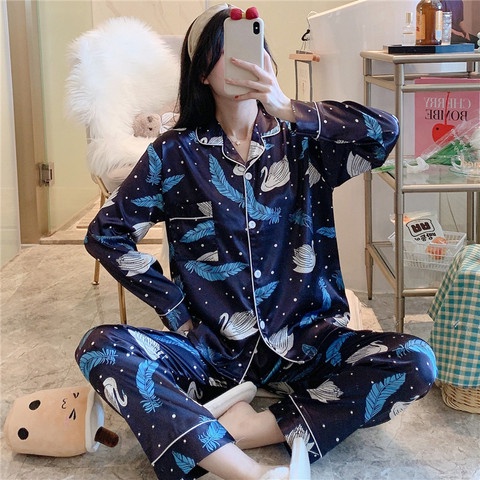 3XL 8XL Plus Size Silk Pajamas Women Comty Long Sleeves Pyjamas Sets Baju Tidur 150kg Can Wear Sleepwear Shopee Singapore