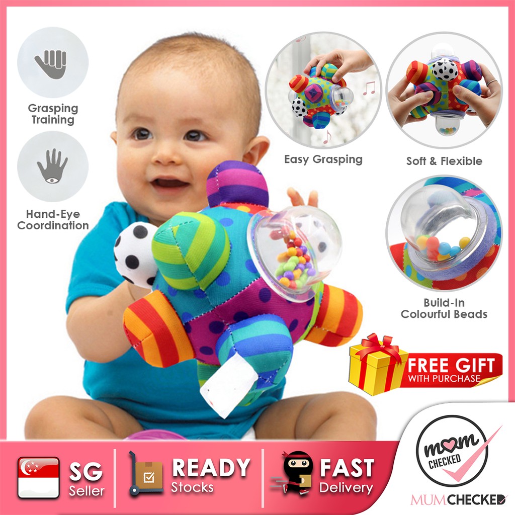 STUFFED BUMPY BALL FOR BABY | EDUCATIONAL BABY SOFT RATTLE TOY BALL | DURABLE SAFE MULTIPLE TEXTURES | MUMCHECKED