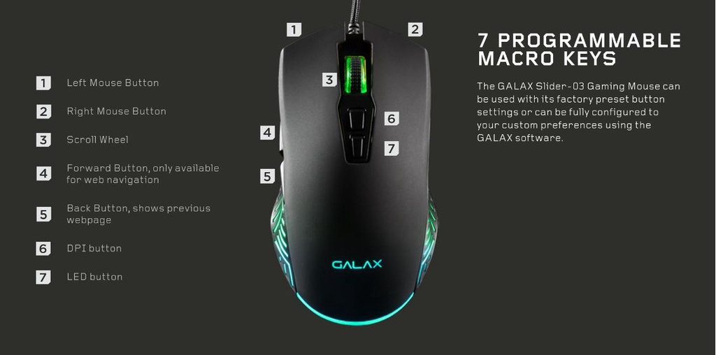 GALAX Slider-03 7200DPI RGB 7 Programmable Macro Keys Gaming Mouse ...