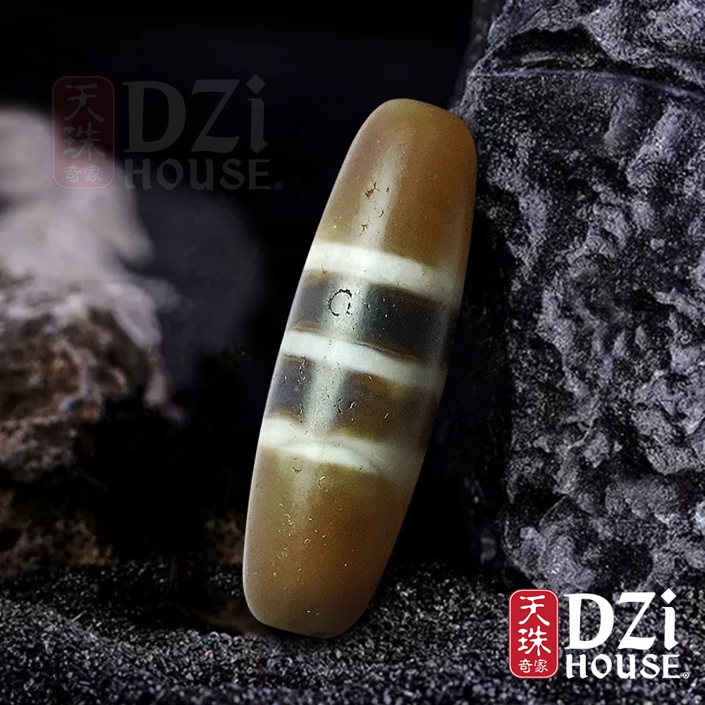 Striped Dzi Bead Three-Line Dzi Bead (UD1102A) [Dzi House