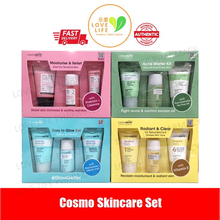Cosmoderm Skincare Set Vitamin E (Radiant & Clear) / Tea Tree (Acne