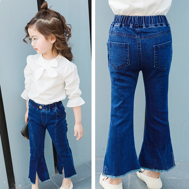 Kids Denim Clothes, Girls Bowed And Flared Jeans