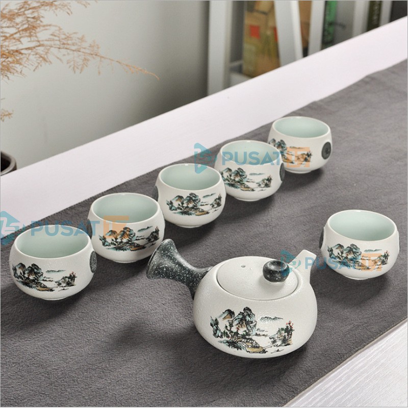 CHINESE TEA POT SET CERAMIC C19 CLASSIC 6 CUPS TEKO TEH SET 6 CANGKIR HADIAH SOUVENIR GIFT BOX - Gambar 3