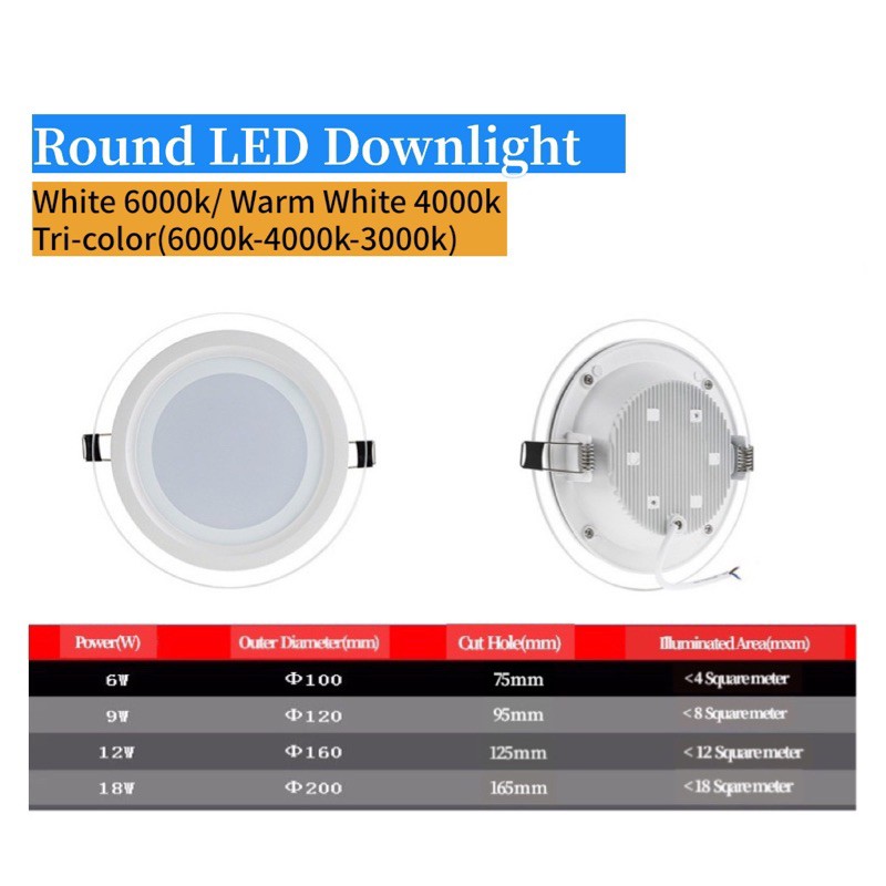 LED Glass Frame Downlight Ceiling Panel Light 6W/9W/12W/18W | Shopee ...