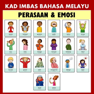 20 Perasaan dan Emosi Kad Imbas Bahasa Melayu Flash Card for Kids ...