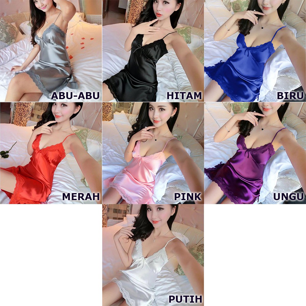 MISS'O BT003 Baju Tidur Piyama Daster Wanita Korea Seksi Mini Dres Bahan Silk Satin Adem Nyaman - Gambar 2