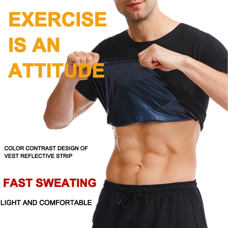 Men Sauna T-Shirt Sweat Tee Compression Top Weight Lose Workout Slimmer T-Shirts  Gym Shapewear Athletic Short Sleeve