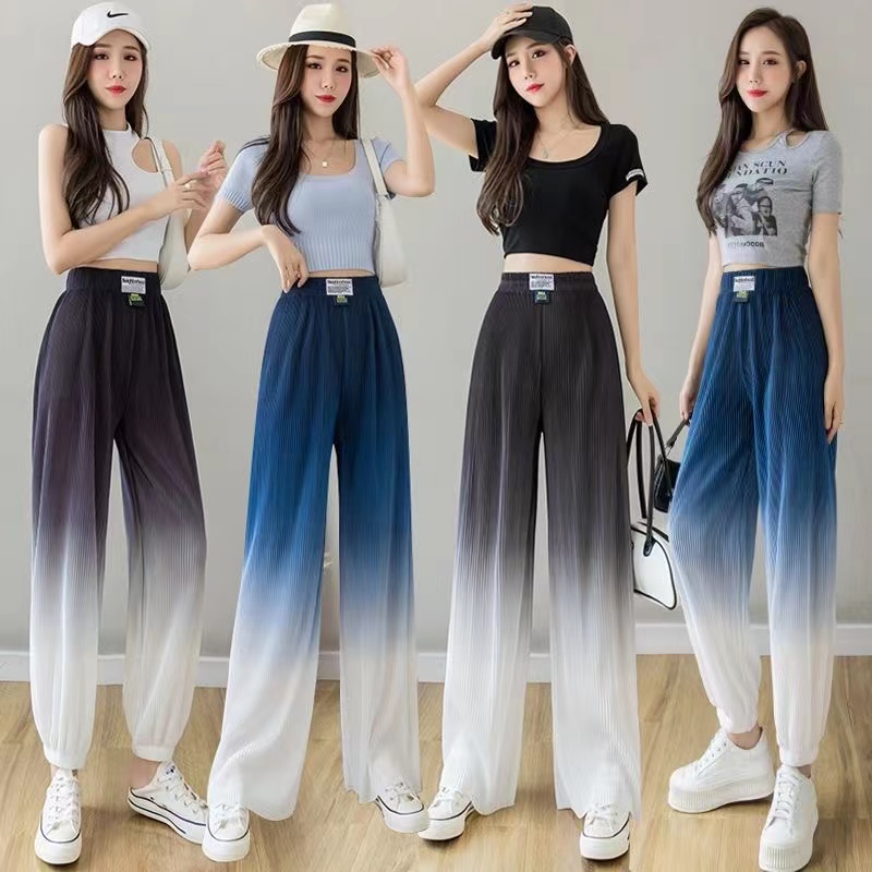 READY STOCK Women Ice Silk Drawstring Pants Loose Cool Casual Long ...