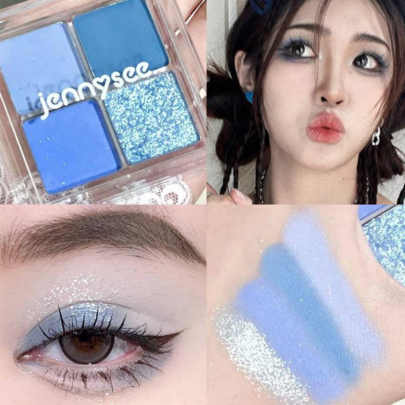 Fourcolor Eyeshadow Palette Smoky Eye Makeup Matte Haze Blue Ice Blue