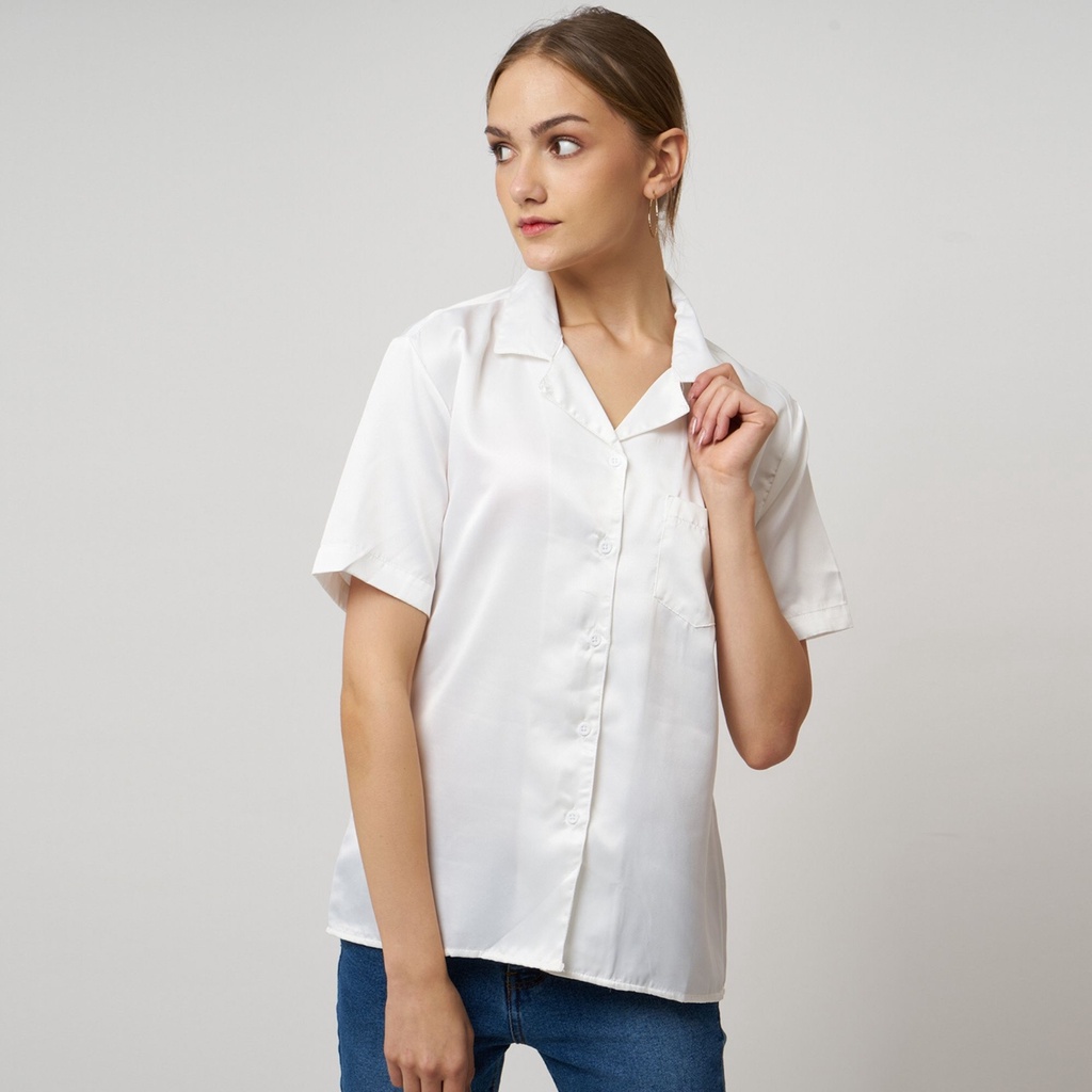 Monellina 601022 Kemeja Oversize Wanita Lengan Pendek Satin - Gambar 2