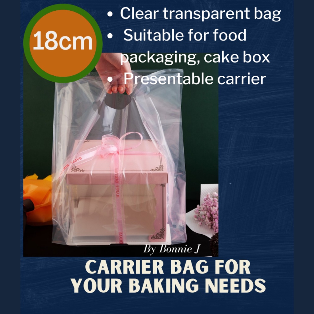 [SG Seller] Clear Plastic Bag for Cake box Food Delivery Carrier 18cm