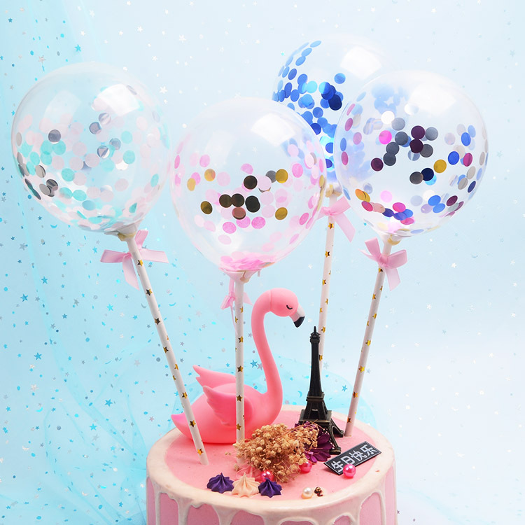 5 inch confetti sequin transparent balloon plug-in card insert cake top ...