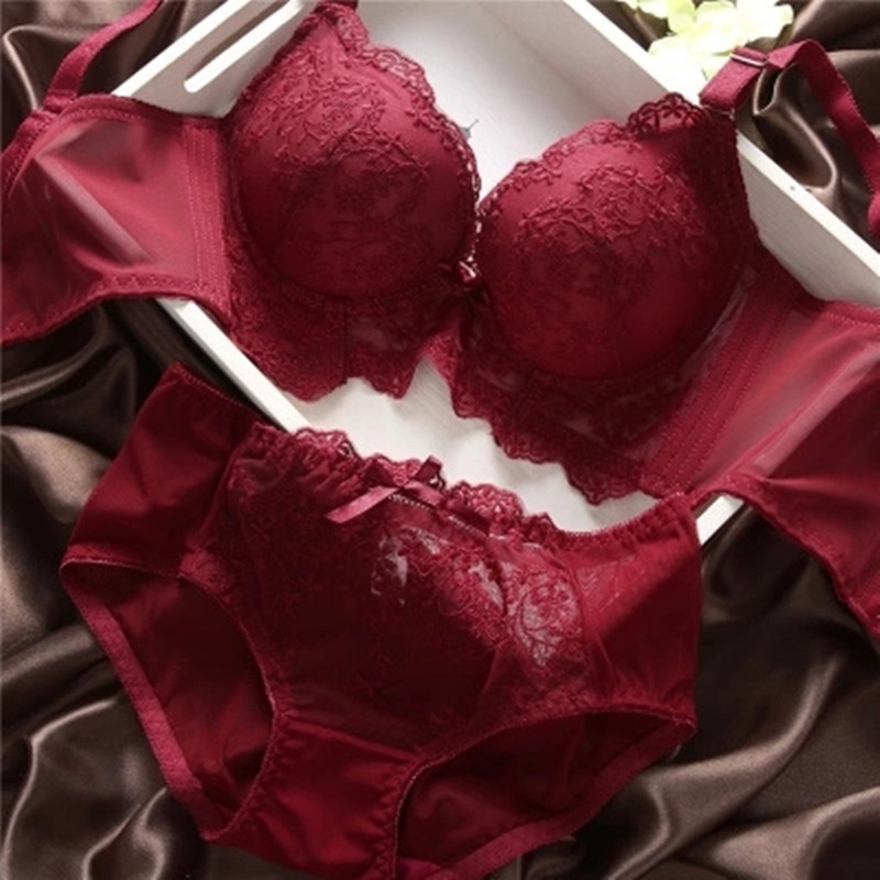 Roseheart For Women Red Bralette Underwire Padded Cotton Panties Lace Sexy  Lingerie Underwear A B C D Plus Size Push Up Bra Set - AliExpress