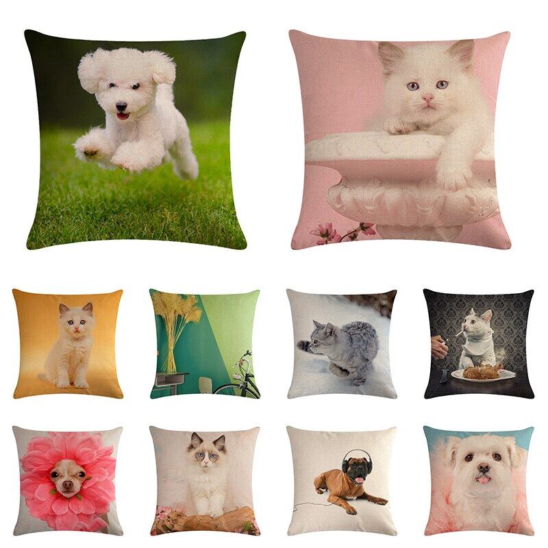 Animal Cat Dog Decorative Pillows Cushion Cover Cotton Pillowcase