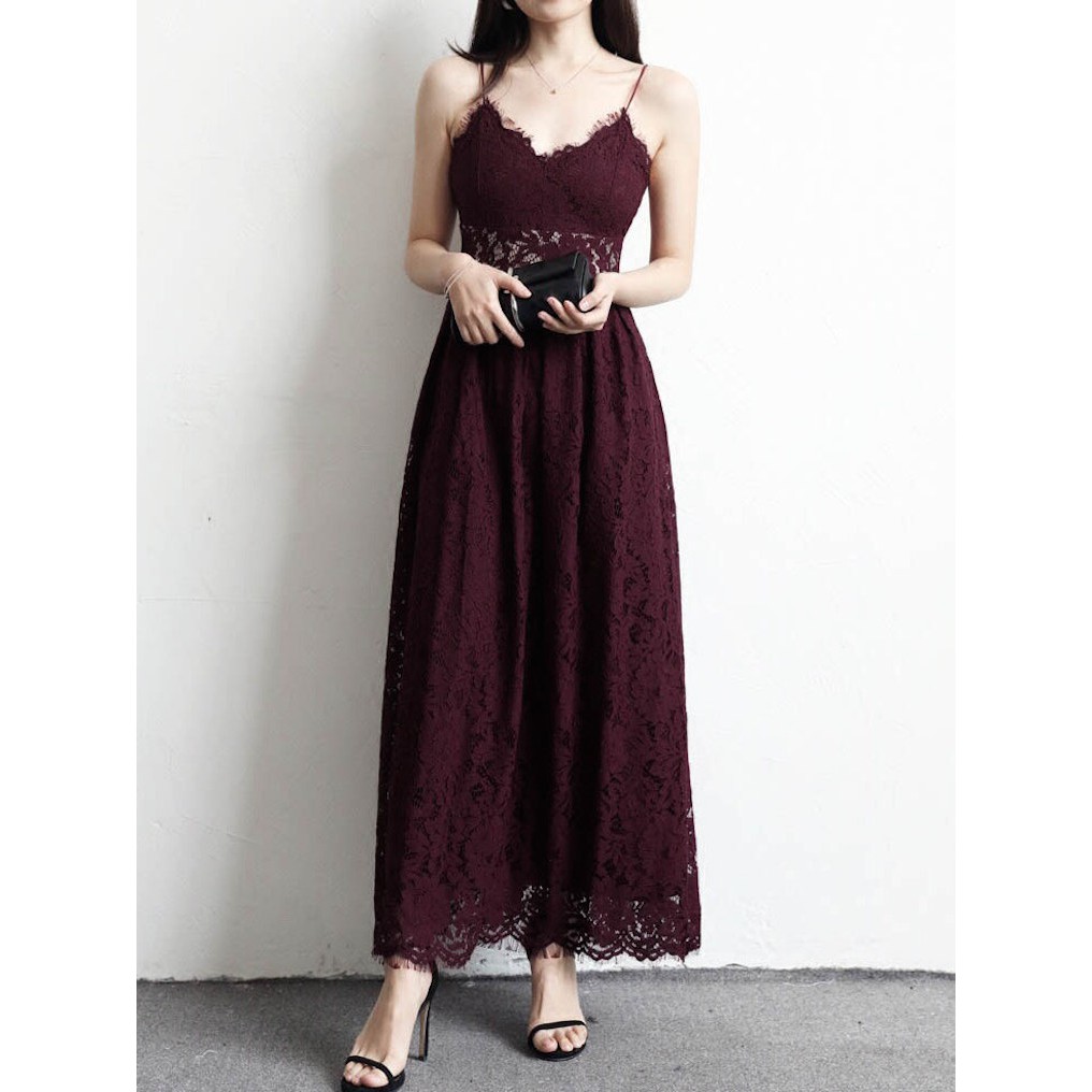 Picture perfect burgundy sales lace maxi dress