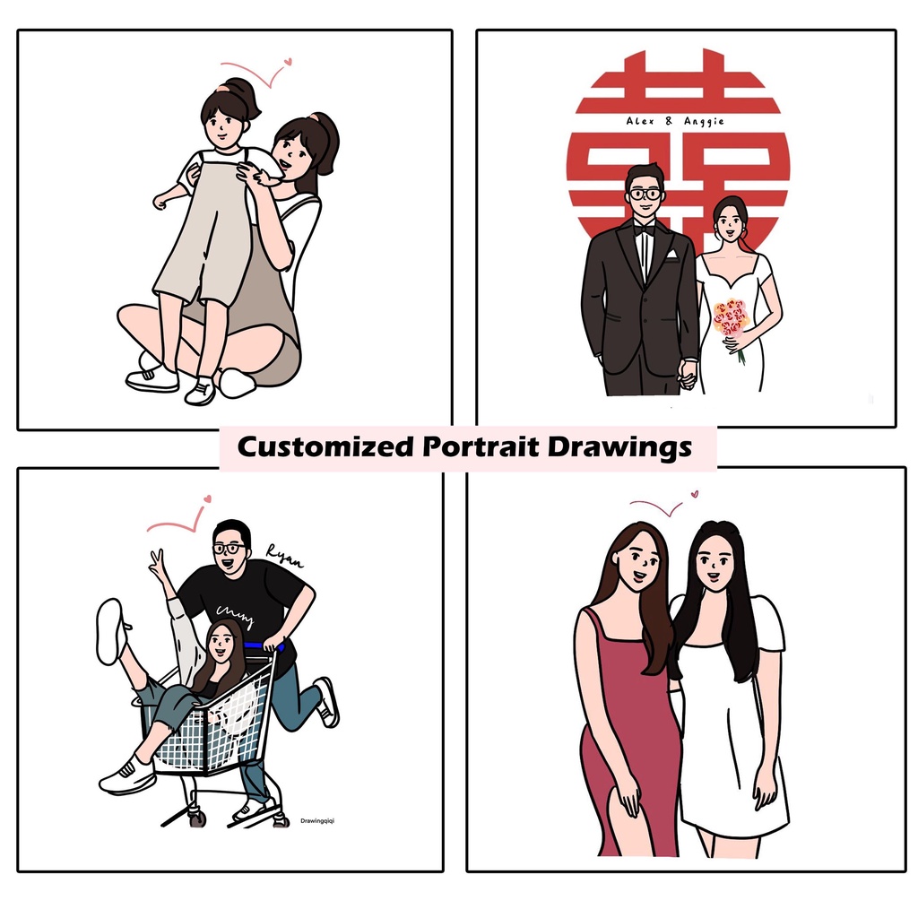 Personalised Customised Cute Portrait Drawings!! 【COLOUR】 | Shopee ...