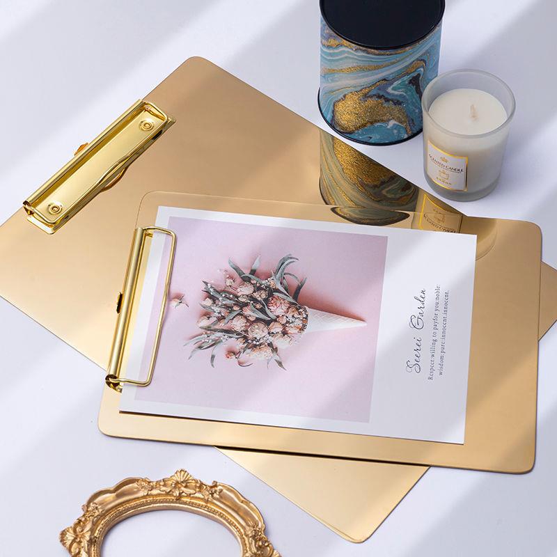 Printed logo Golden Mirror Stainless Steel Folder Board A4 Metal ...