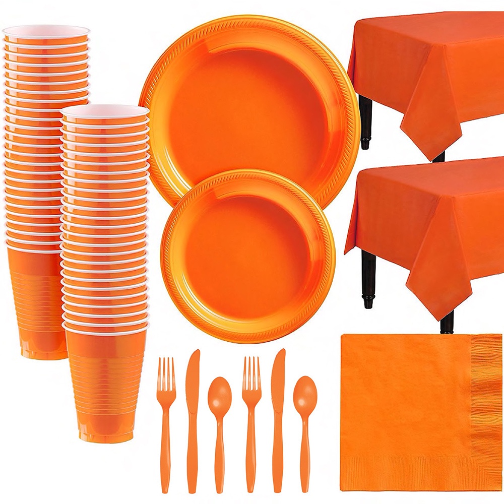 Orange Party Set Disposable Plastic Plate Cup and Napkin Tableware ...
