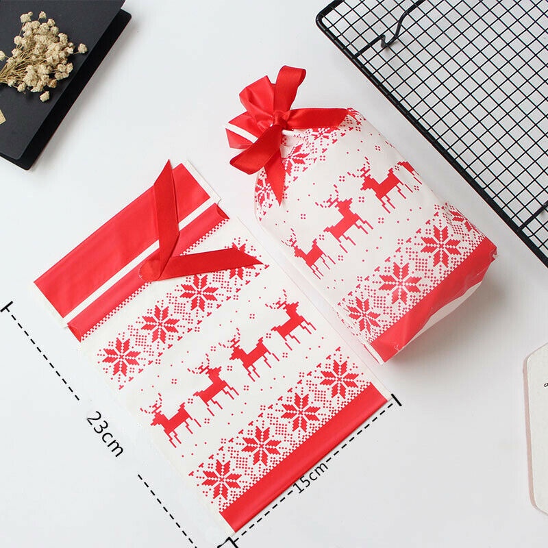 10Pcs Christmas Drawstring Ribbon Gift Bags Xmas Storage Wrap Food ...