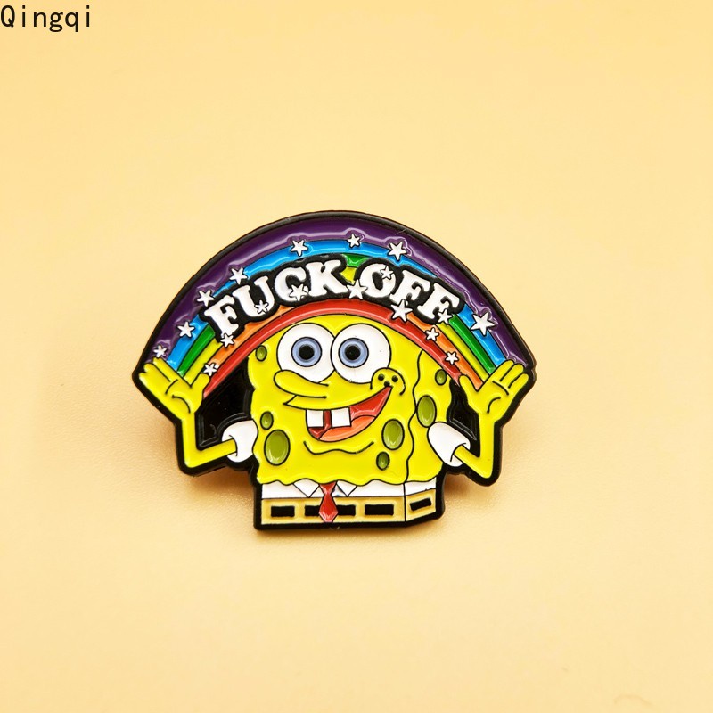 Cute Cartoon Spongebob Enamel Pin Grin Smiling Rainbow Star Spongebob ...