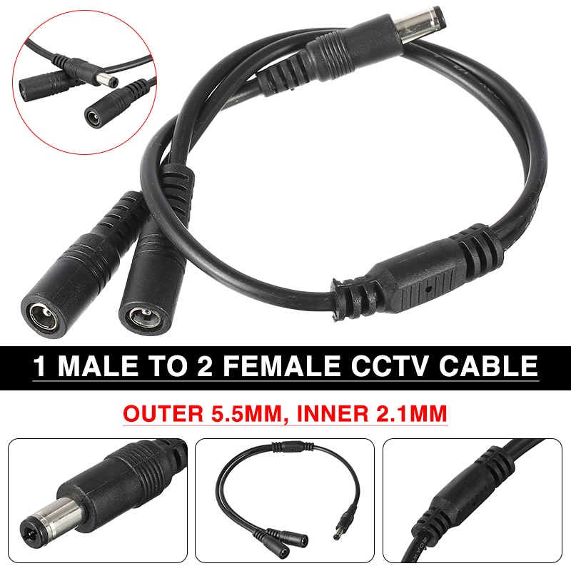 DC Power Splitter Cable – 1 Male To 2 Female 5.5x2.1mm Jack Adapter For CCTV, Monitors