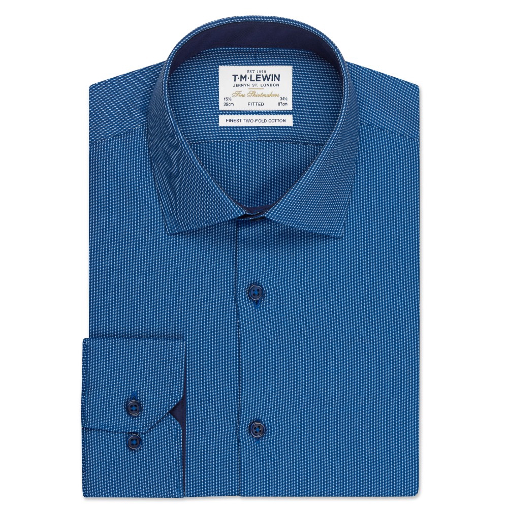 Fitted Blue and Navy Textured Dash Twill Shirt | Singapore