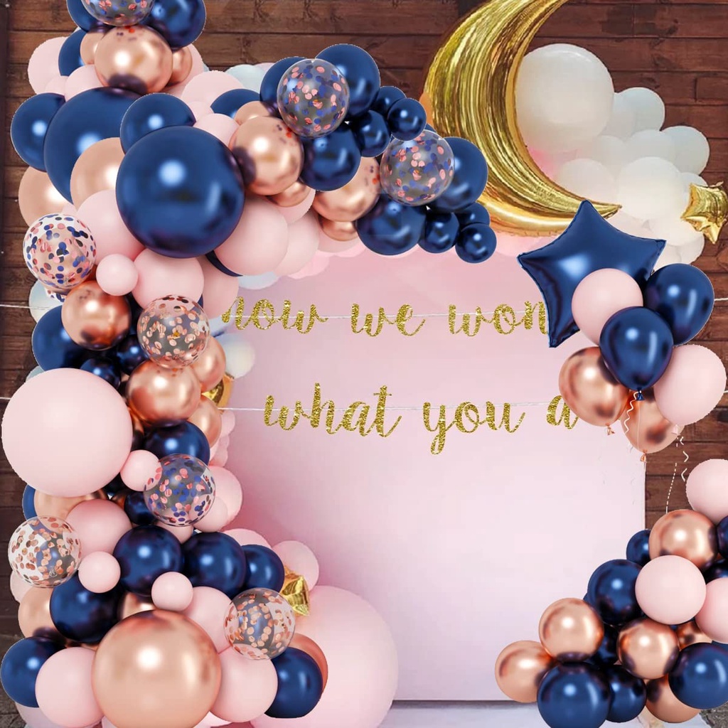 157pcs Gender Reveal Balloon Arch Garland Kit, Navy Blue Rose Gold Pink and  Confetti Latex Balloons with Blue Foil Star for Baby Shower Birthday  Wedding and Graduation Party