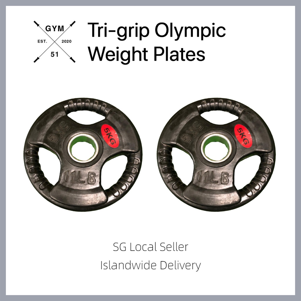 Lot De 2 Plaques De Poids Olympiques Xmark Tri-Grip - 10LB (4,5kg) - Noir - Fonte