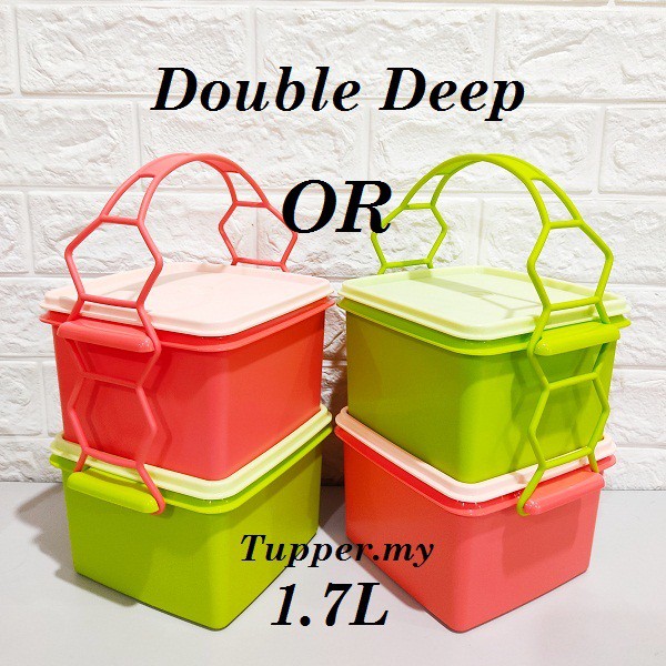 Tupperware Double Deep with Cariolier Peach 1pc & Green 1pc Lunch box 1 ...