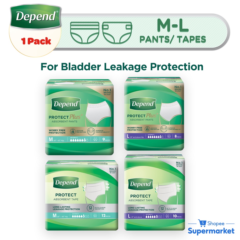 Depend Protect Plus Pants/ Protect Tape – Single Packs (Pants & Tape M/L)