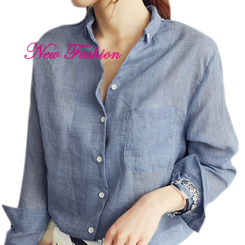 <REAL STOCK>Women Long Sleeve Shirt Summer Blouse Thin Cotton Linen Casual Blouses Clothing Tops