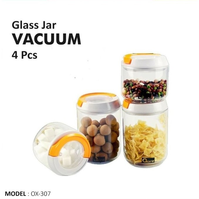 OXONE OX307 Toples Kue Makanan Vacuum Glass Jar 4 Pcs Wadah Makanan Tempat Penyimpanan Plastic Storage / Garansi - Gambar 4
