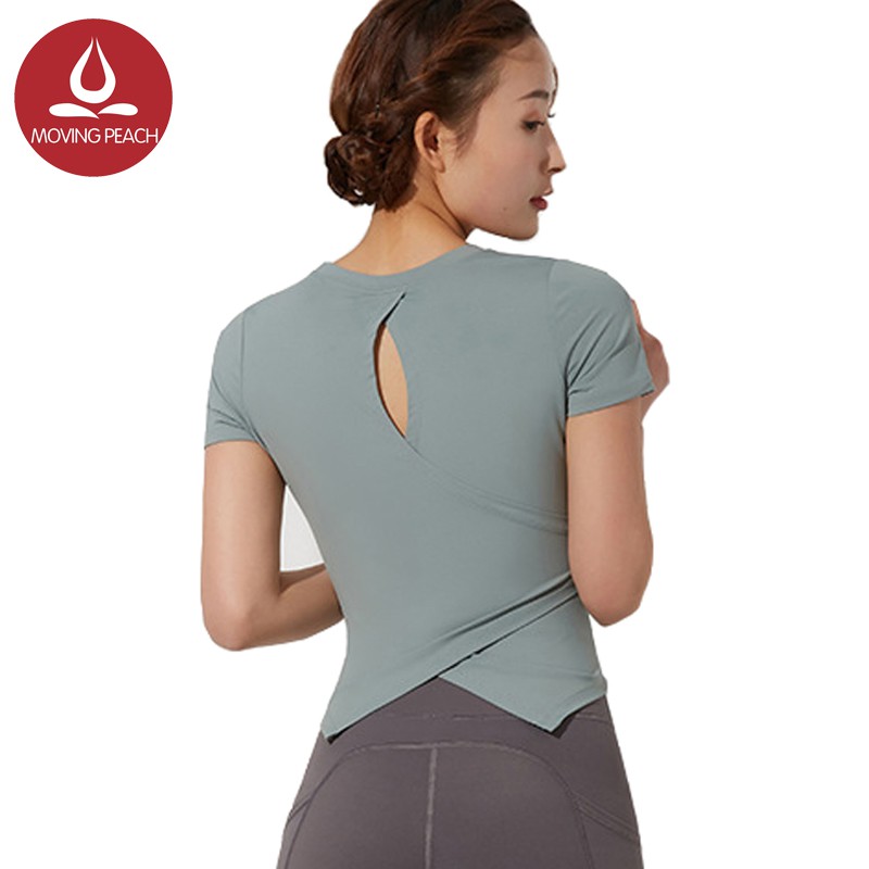 MOVING PEACH Women Yoga Short sleeves Skin-friendly Sports Top BTB