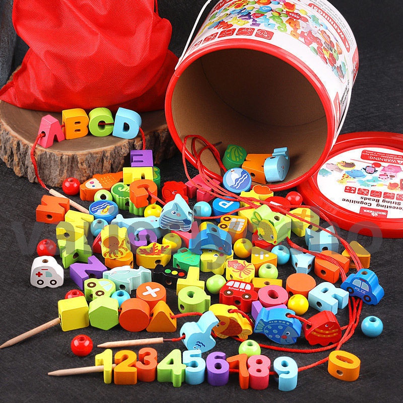 Wooden Lacing Beads, Montessori Lacing Toy Preschool Activities Wooden ...