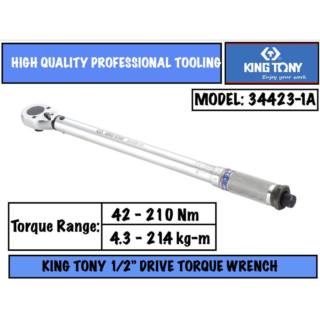King Tony 1/2inch Sq Dr 42-210Nm Torque Wrench with Factory Calibration ...