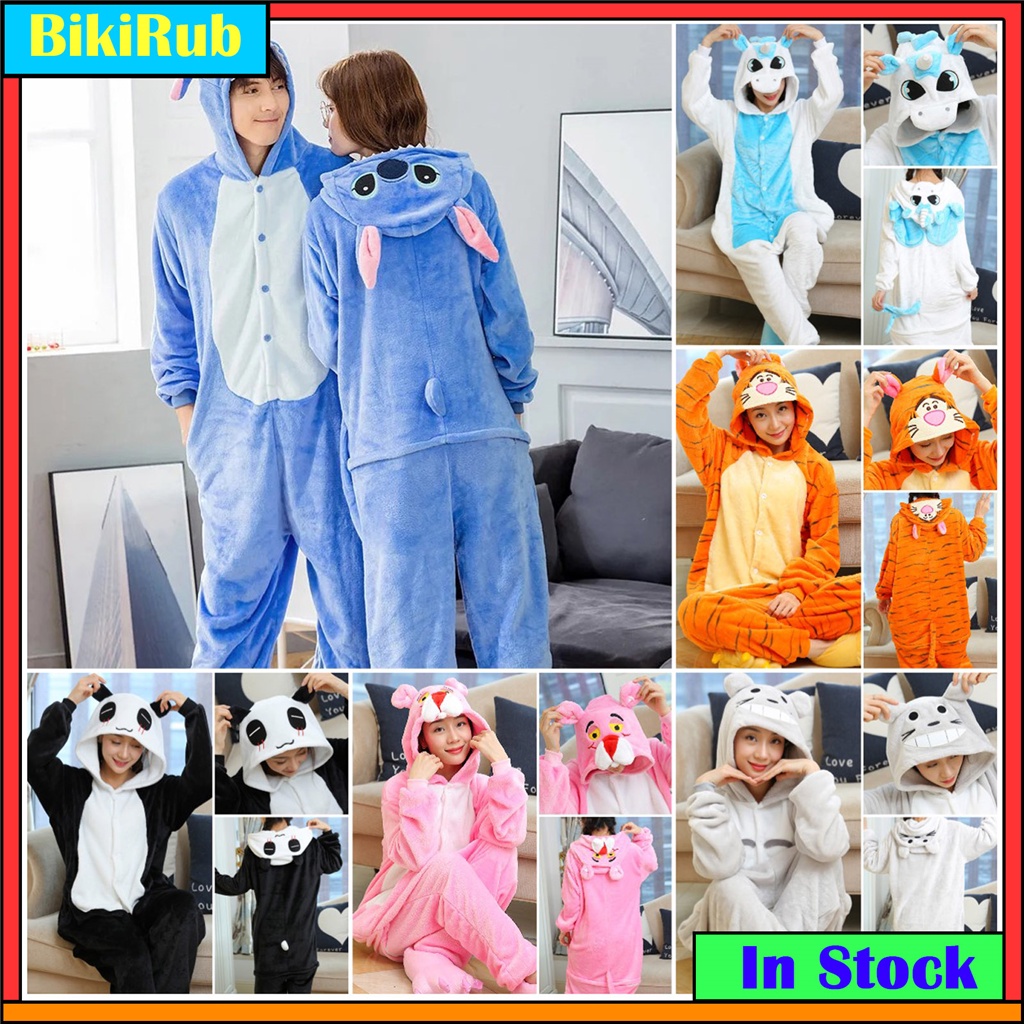 Winter Adults Animal Stitch Onesies Women Men Pajamas Suit Onepiece