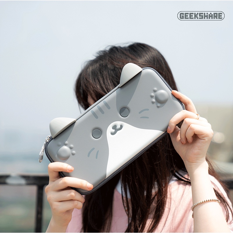 GeekShare Bags For Nintendo Switch OLED Cute Cats Ears Pink 3D