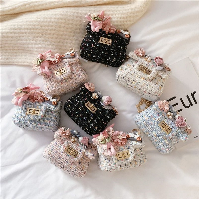 [SKIC]Kids Girls Cute Cotton Linen Small Square Mini Handbag Child Sling Bag